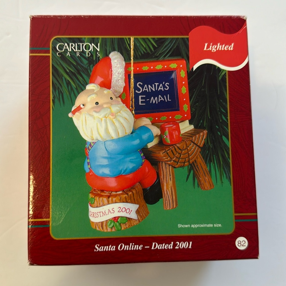 Carlton Santa Online Hanging Tree Ornament Dated 2001. Lightable open
